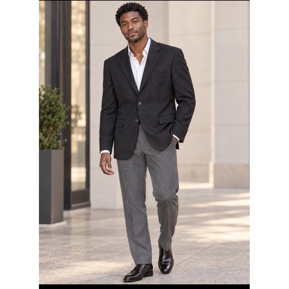 Dolce & Gabbana Men's Wool Pinstripe Suit Jacket IT 56 US 46 Black Blazer MINT